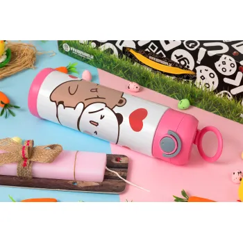 Bubu & Dudu, Easter candle, Childrens hot water bottle, stainless steel, with safety straw, PINK (500ml)