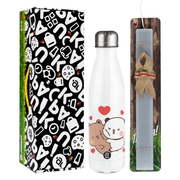 Bubu & Dudu, Easter candle, metallic white thermos bottle (500ml) & aromatic flat candle (30cm) (GRAY)