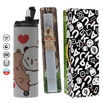 Bubu & Dudu, Πασχαλινή Λαμπάδα με Travel Tumbler θερμό (600ml, BPA free) & κερί αρωματικό πλακέ (30cm) (ΓΚΡΙ)