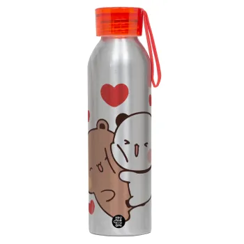 Bubu & Dudu, Αλουμινένιο Αθλητικό Μπουκάλι 650ml – Ασημί με Κόκκινο Καπάκι και Λουράκι Σιλικόνης