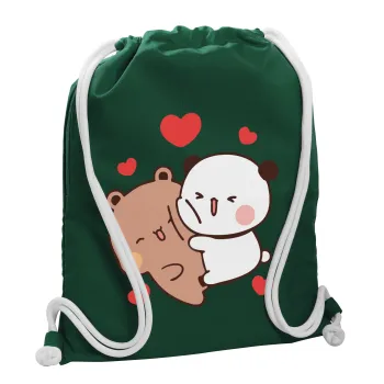 Bubu & Dudu, Τσάντα πλάτης πουγκί GYMBAG BOTTLE GREEN, με τσέπη (40x48cm) & χονδρά λευκά κορδόνια