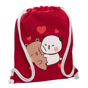 Bubu & Dudu, Τσάντα πλάτης πουγκί GYMBAG Κόκκινη, με τσέπη (40x48cm) & χονδρά κορδόνια