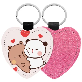 Bubu & Dudu, Μπρελόκ PU δερμάτινο glitter καρδιά ΡΟΖ