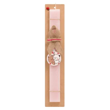 Bubu & Dudu, Easter Set, wooden keychain & scented flat Easter candle (30cm) (PINK)