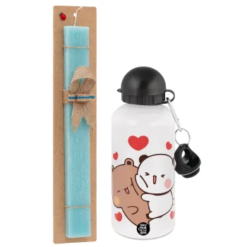 Bubu & Dudu, Easter Set, metallic aluminum water bottle (500ml) & scented flat candle (30cm) (TURQUOISE)