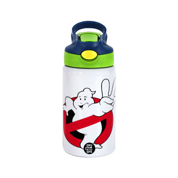 Ghostbusters, Children's hot water bottle, stainless steel, with safety straw, green, blue (350ml)