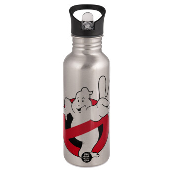 Ghostbusters, Παγούρι νερού Ασημένιο με καλαμάκι, ανοξείδωτο ατσάλι 600ml