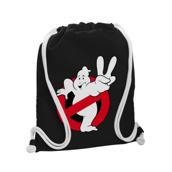 Ghostbusters, Τσάντα πλάτης πουγκί GYMBAG Μαύρη, με τσέπη (40x48cm) & χονδρά λευκά κορδόνια