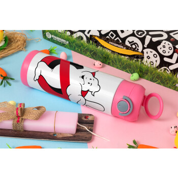 Ghostbusters, Πασχαλινή Λαμπάδα με Παιδικό παγούρι θερμό, ανοξείδωτο, με καλαμάκι ασφαλείας, ΡΟΖ (500ml)