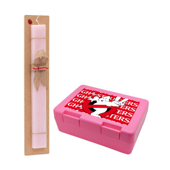 Ghostbusters, Easter Set, children's snack container PINK & scented flat Easter candle (30cm) (PINK)