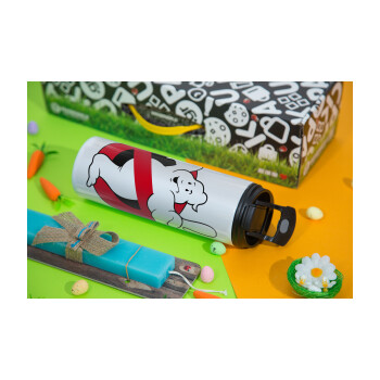 Ghostbusters, Easter candle,Travel Tumbler 2 Lids, with metal straw & cleaning brush & aromatic flat candle (30cm) (BLUE)