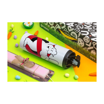 Ghostbusters, Easter candle,Travel Tumbler 2 Lids, with metal straw & cleaning brush & aromatic flat candle (30cm) (PINK)