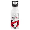 White water bottle with straw, stainless steel 600ml