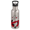 Water bottle Silver with straw, stainless steel 600ml