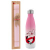Easter Set, Metallic pink/white (Stainless steel) thermos, double-walled, 500ml & aromatic flat Easter candle (30cm) (PINK)