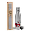 Easter Set, metallic Inox water bottle (750ml) & aromatic flat Easter candle (30cm) (GRAY)