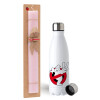 Easter Set, metallic stainless steel water bottle (750ml) & scented flat Easter candle (30cm) (PINK)