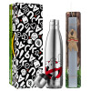 Easter Set, metallic stainless thermos flask (500ml) & scented flat Easter candle (30cm) (GRAY)