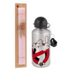 Easter Set, metallic Silver aluminum water bottle (500ml) & scented flat Easter candle (30cm) (PINK)