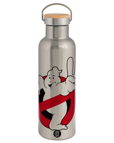 Ghostbusters — Stainless steel Silver with wooden lid (bamboo), double wall, 750ml