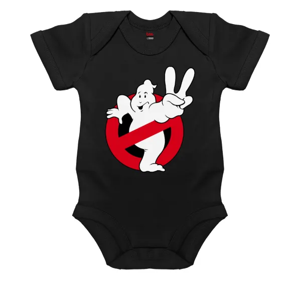 Ghostbusters — Βρεφικό φορμάκι μωρού, 0-18 μηνών, ΜΑΥΡΟ, 100% Organic Cotton, κοντομάνικο