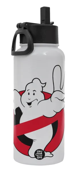 Ghostbusters — Μεταλλικό παγούρι θερμός Λευκό με καλαμάκι και χερούλι (Stainless steel), διπλού τοιχώματος, 950ml