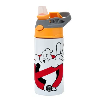 Ghostbusters, Children's hot water bottle, stainless steel, with safety straw, Orange/Grey (360ml) BPA-FREE