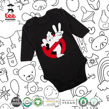 Ghostbusters, Μακρυμάνικο βρεφικό φορμάκι, 0-18 μηνών, ΜΑΥΡΟ, 100% Organic Cotton