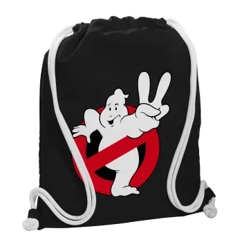 Ghostbusters, Τσάντα πλάτης πουγκί GYMBAG Μαύρη, με τσέπη (40x48cm) & χονδρά λευκά κορδόνια