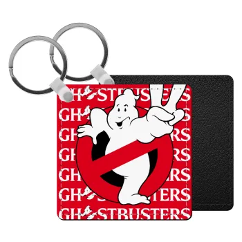 Ghostbusters, Μπρελόκ Δερματίνη, τετράγωνο ΜΑΥΡΟ (5x5cm)