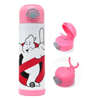 Ghostbusters, Children's hot water bottle, stainless steel, with safety straw, PINK (500ml)