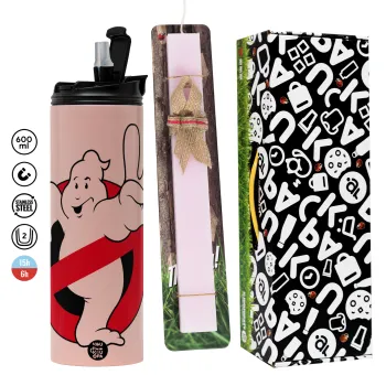 Ghostbusters, Πασχαλινή Λαμπάδα με  ΡΟΖ Travel Tumbler θερμό (600ml, BPA free) & κερί αρωματικό πλακέ (30cm) (ΡΟΖ)