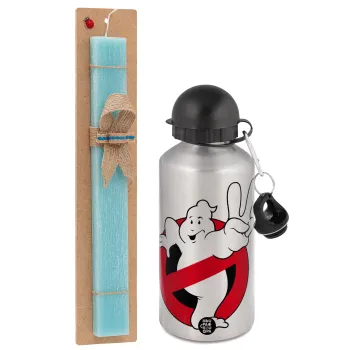 Ghostbusters, Easter Set, metallic silver aluminum water bottle (500ml) & scented flat Easter candle (30cm) (TURQUOISE)