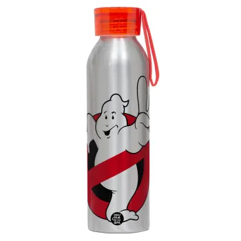 Ghostbusters, Αλουμινένιο Αθλητικό Μπουκάλι 650ml – Ασημί με Κόκκινο Καπάκι και Λουράκι Σιλικόνης
