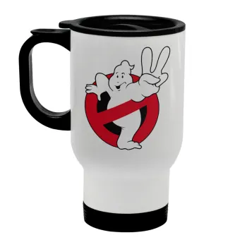 Ghostbusters, Stainless steel travel mug with lid, double wall white 450ml