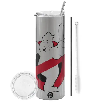 Ghostbusters, Tumbler stainless steel Silver 600ml, with metal straw & cleaning brush