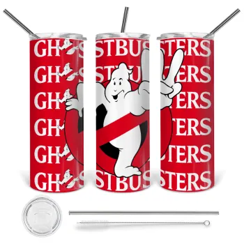 Ghostbusters, Tumbler ποτήρι θερμό από ανοξείδωτο ατσάλι 600ml, με μεταλλικό καλαμάκι & βούρτσα καθαρισμού