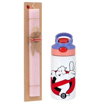 Ghostbusters, Πασχαλινή Λαμπάδα με Παιδικό παγούρι θερμό, ανοξείδωτο, με καλαμάκι ασφαλείας, ροζ/μωβ (350ml) & κερί αρωματικό πλακέ (30cm) (ΡΟΖ)