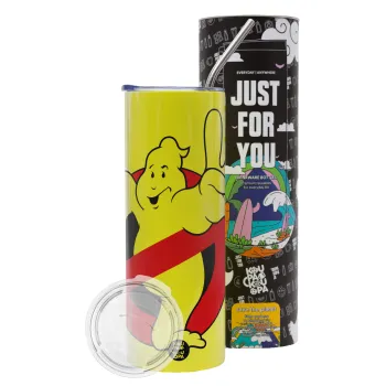 Ghostbusters, Neon Yellow Travel Tumbler θερμό, μεταλλικό καλαμάκι(Ανωξείδωτο 304 Food grade, BPA free, 600ml)
