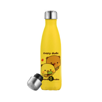 Every Dudu needs a bubu, Μεταλλικό παγούρι θερμός Κίτρινος (Stainless steel), διπλού τοιχώματος, 500ml