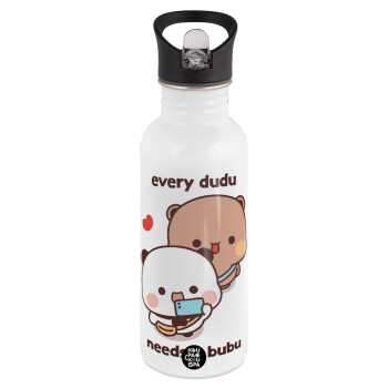Every Dudu needs a bubu, White water bottle with straw, stainless steel 600ml
