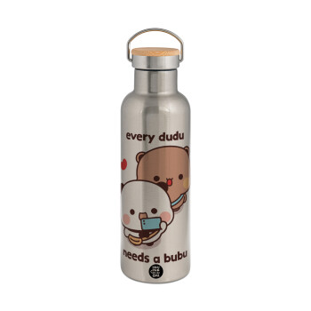 Every Dudu needs a bubu, Stainless steel Silver with wooden lid (bamboo), double wall, 750ml