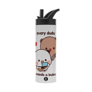 Every Dudu needs a bubu, Metallic thermos bottle with straw & handle, stainless steel (Stainless steel 304), double-walled, 600ml.