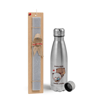 Every Dudu needs a bubu, Easter Set, metallic Inox water bottle (750ml) & aromatic flat Easter candle (30cm) (GRAY)