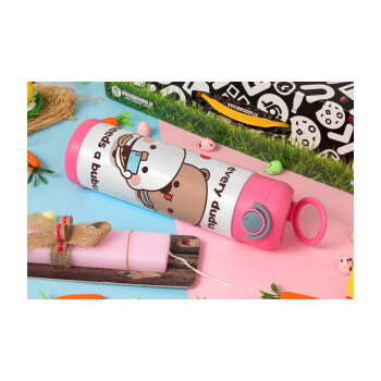 Every Dudu needs a bubu, Easter candle, Childrens hot water bottle, stainless steel, with safety straw, PINK (500ml)