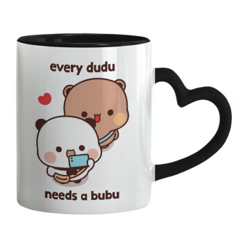 Every Dudu needs a bubu, Κούπα καρδιά χερούλι μαύρη, κεραμική, 330ml