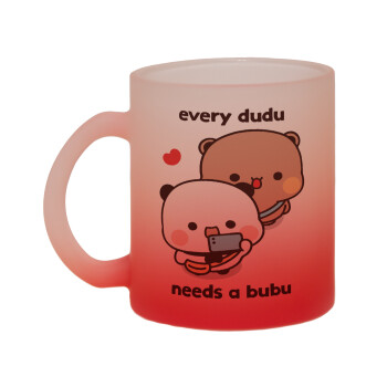 Every Dudu needs a bubu, Κούπα γυάλινη δίχρωμη με βάση το κόκκινο ματ, 330ml