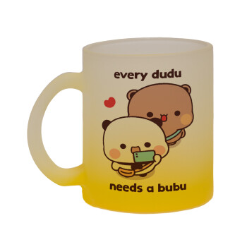 Every Dudu needs a bubu, Κούπα γυάλινη δίχρωμη με βάση το κίτρινο ματ, 330ml