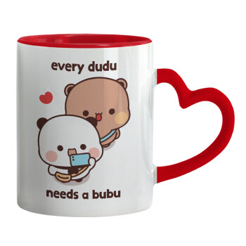Every Dudu needs a bubu, Mug heart red handle, ceramic, 330ml