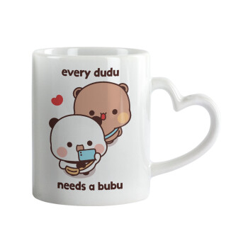Every Dudu needs a bubu, Κούπα καρδιά χερούλι λευκή, κεραμική, 330ml